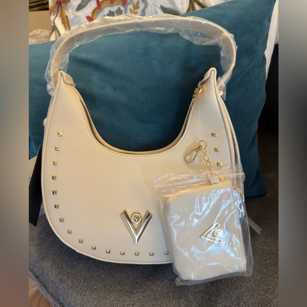 Valentino Orlandi Shoulder Bag & Wallet Bone Vegan Studded $189 Retail NWT